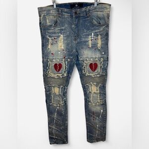 Vintage Focus Jeans for men-Broken Heart W/Paint Splatter-Vintage, size 36W34L.